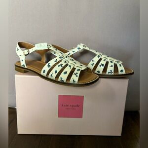Kate Spade Wonder Open Toe White Sandals NIB Women 7.5 Blue Flowers